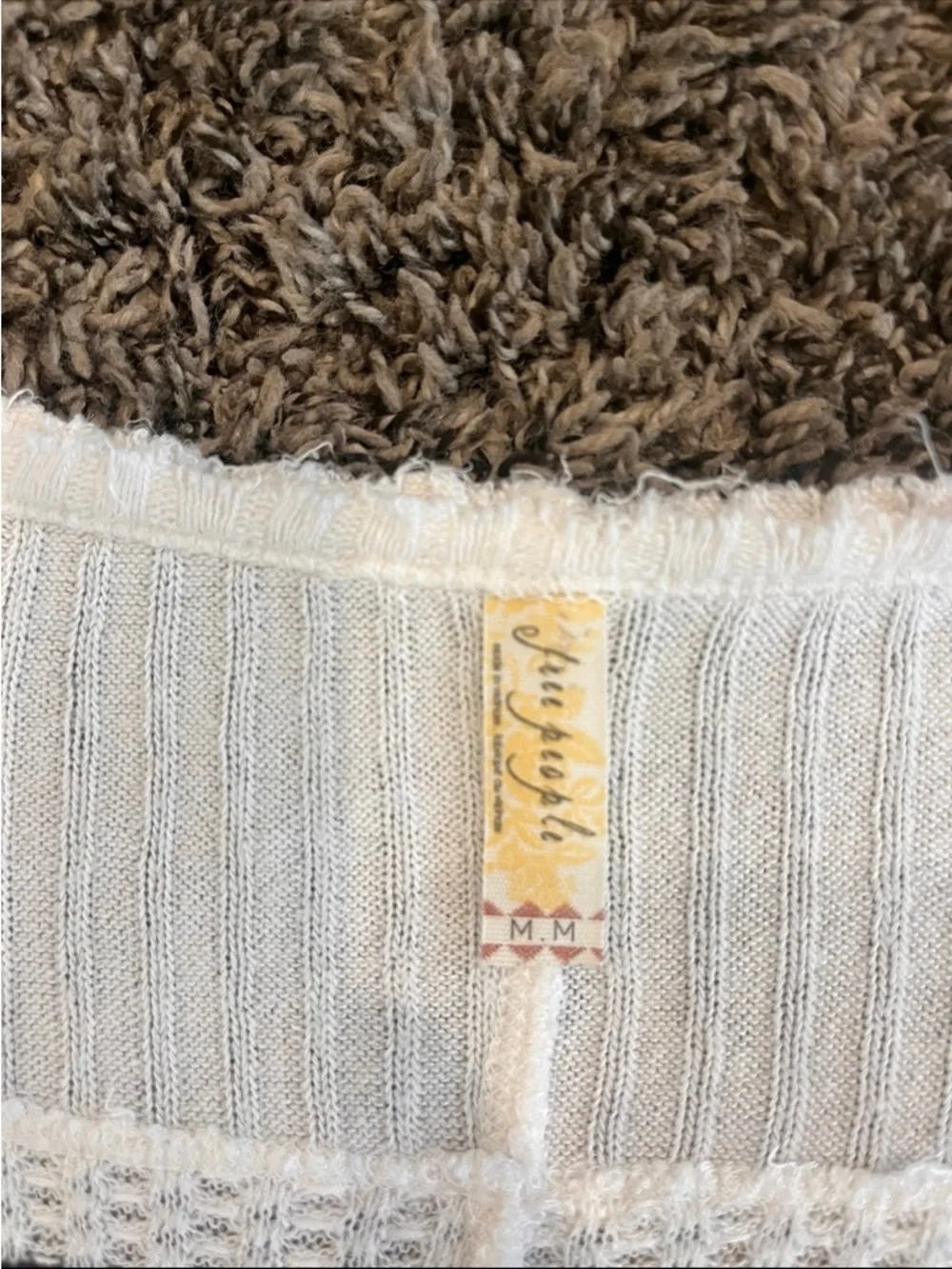 Free People Sunset Park Thermal Top Striped V-Neck Oversized Tunic White Black M